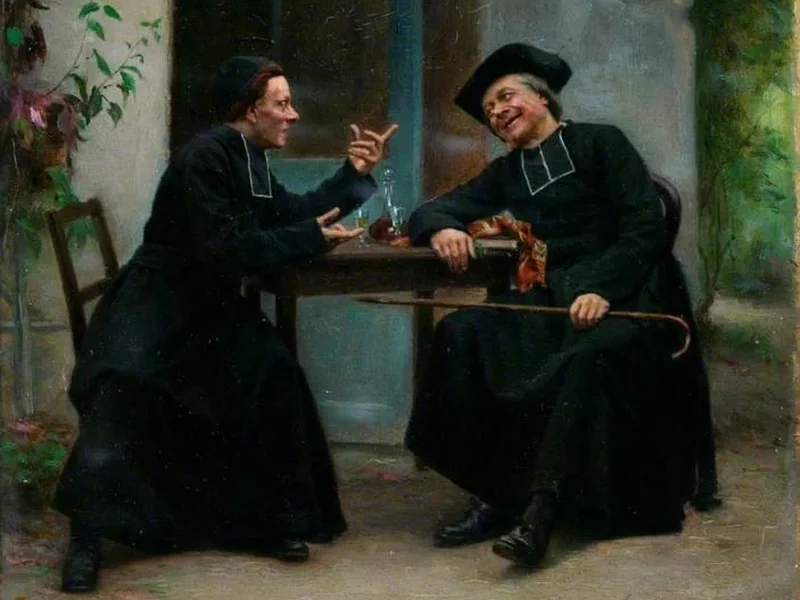 1841-Vincent Chevilliard - La storia del curato, due sacerdoti seduti a un tavolo